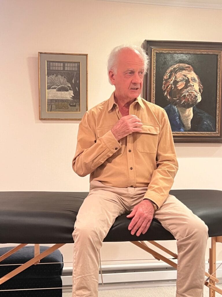 Alexander Technique and Identity trainees exploring inhibition through mindful presence during Tommy Thompson’s class