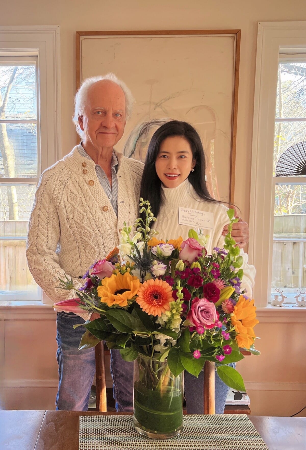 Ari Kim celebrating Tommy Thompson's birthday in Boston during her Alexander Technique teacher training
