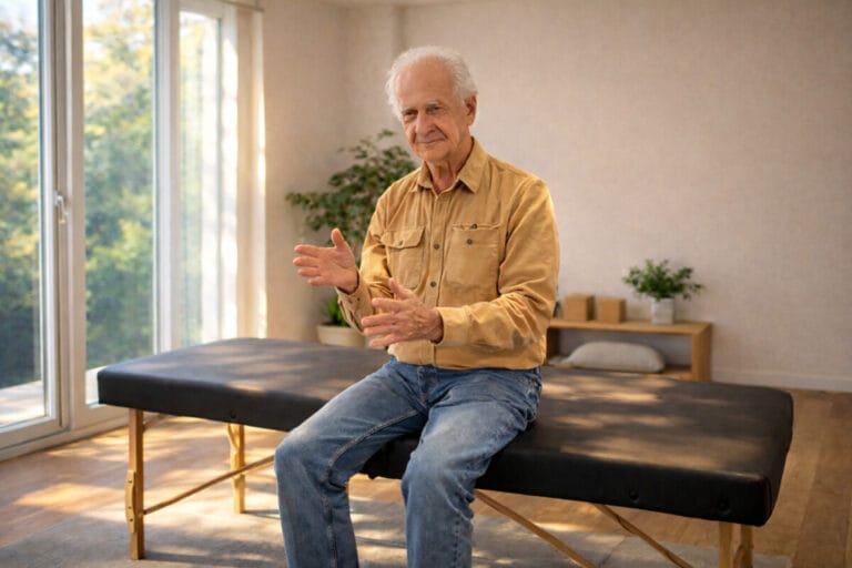 Tommy Thompson teaching Alexander Technique in Conscious Use of the Self class 43, guiding trainees to refine conscious use and interrupt habitual patterns.