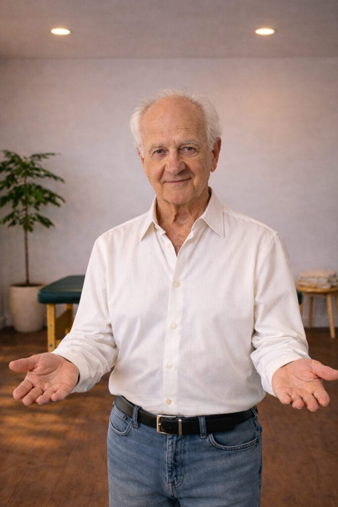 Alexander Technique trainer Tommy Thompson demonstrates empty palm concept
