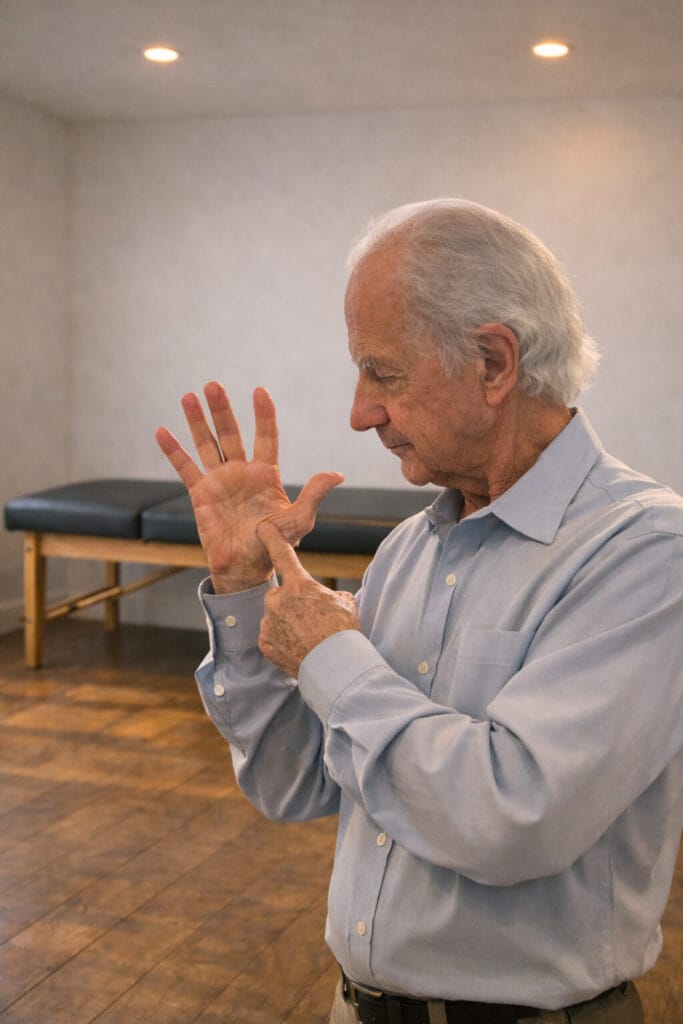 Tommy Thompson demonstrating the intelligence-of-the-hand during Alexander Technique class with trainees.