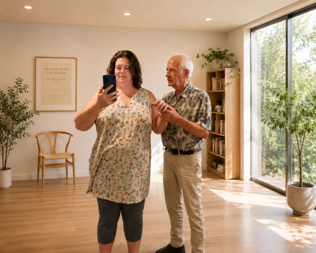 Tommy Thompson working with a trainee in an Alexander Technique studio while exploring relational attunement during Class 111.